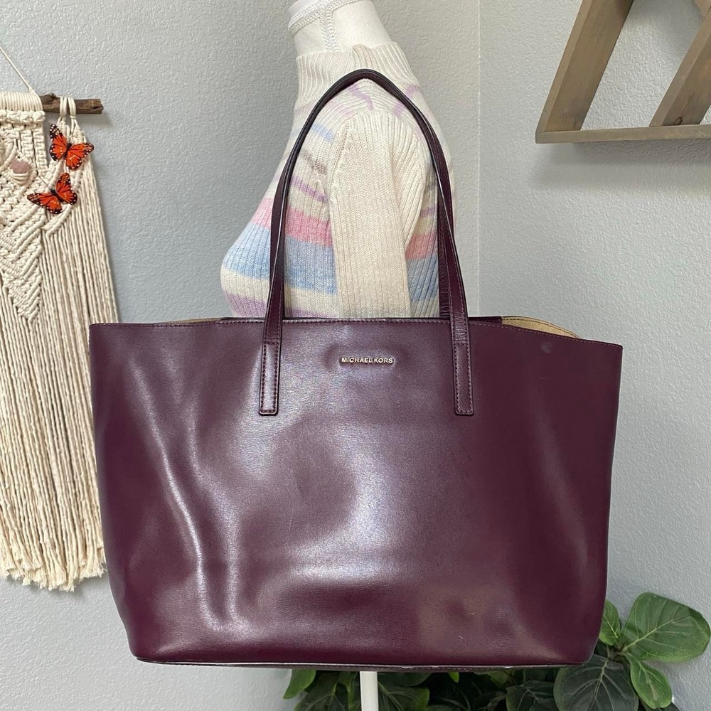MICHAEL KORS PURPLE PLUM EMRY LEATHER TOTE HANDBAG LEATHER PREPPY ACADEMIA ALT